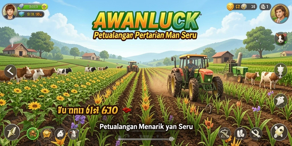 Menampilkan gameplay seru bertani di AWANLUCK yang penuh warna.