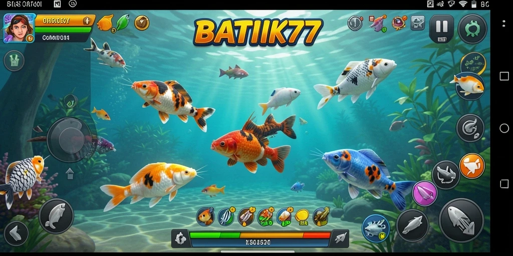 Screenshot gameplay BATIK77 menunjukkan keasyikan menembak ikan di bawah laut.