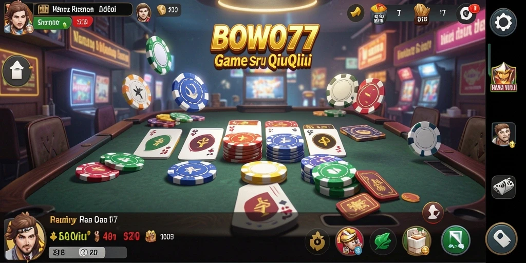 Screenshot BOWO77 menampilkan aksi seru permainan QiuQiu.
