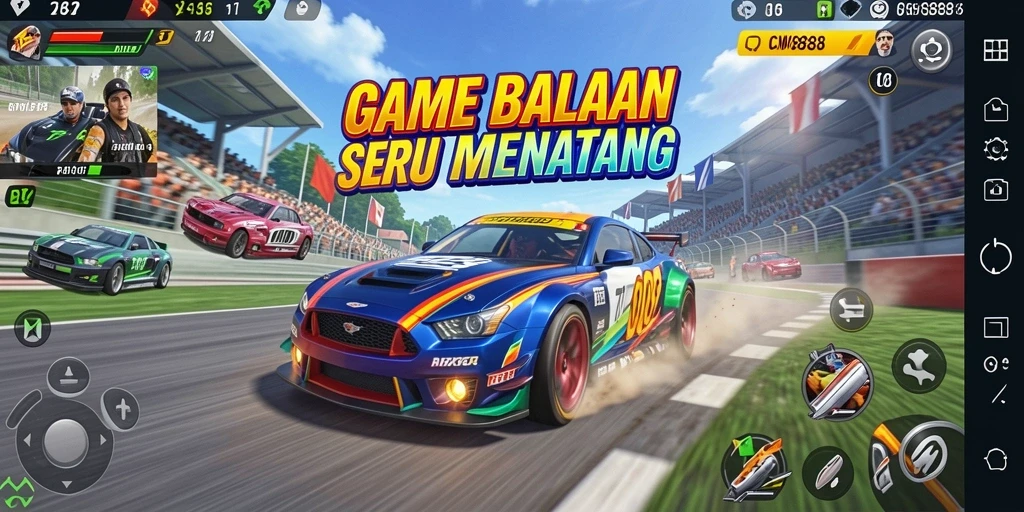Tampilan gameplay balapan seru di CW8888 dengan mobil cepat dan trek menantang.