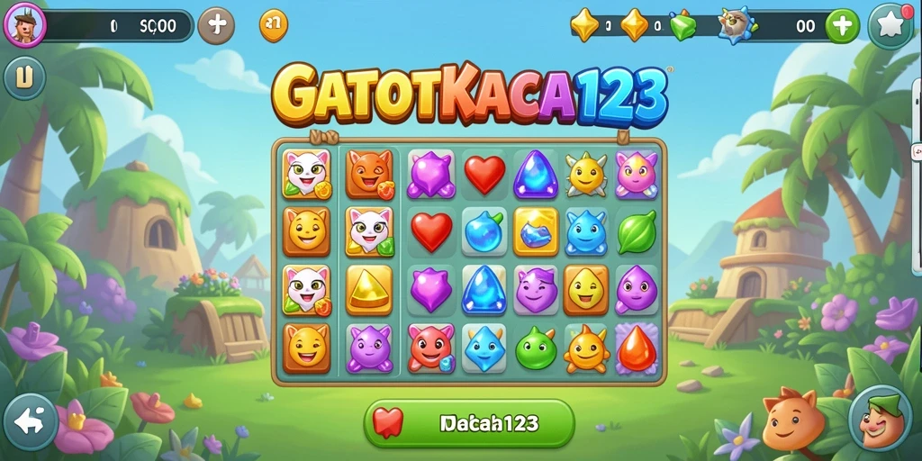 Tampilan gameplay seru GATOTKACA123 dengan tantangan Match-3.