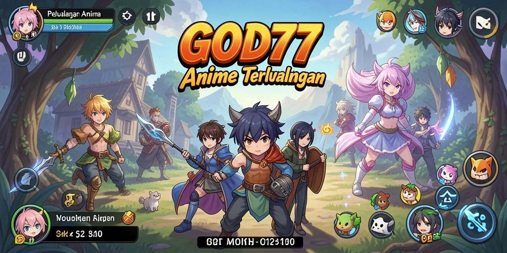 Tampilan gameplay menarik dari GOD77 dengan karakter anime ikonik.