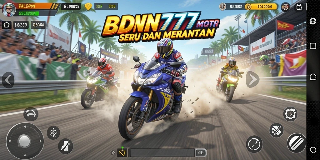 Gameplay seru dari IDN777 saat balapan motor di trek menantang.
