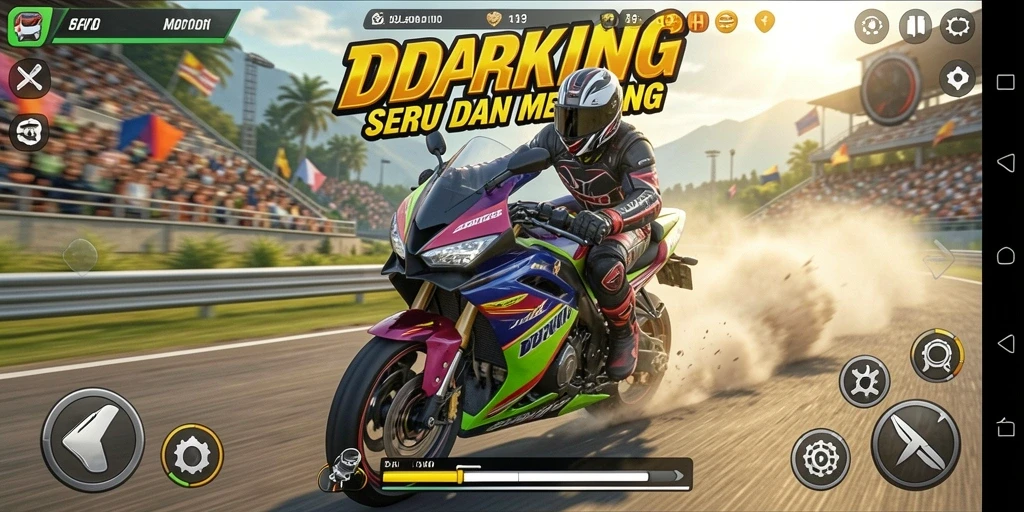 Gameplay menegangkan dengan balapan motor yang seru.