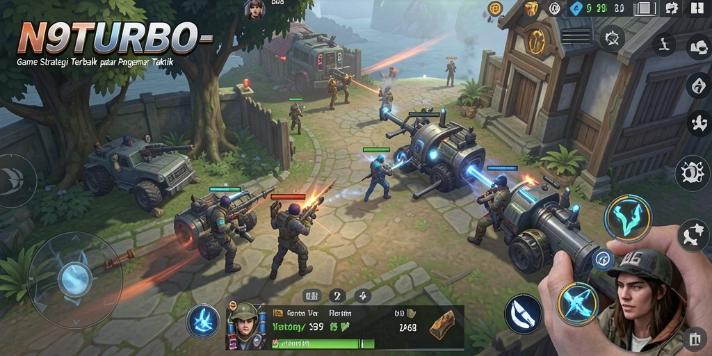 Tampilan gameplay N9TURBO yang menarik dengan aksi strategi mendebarkan.