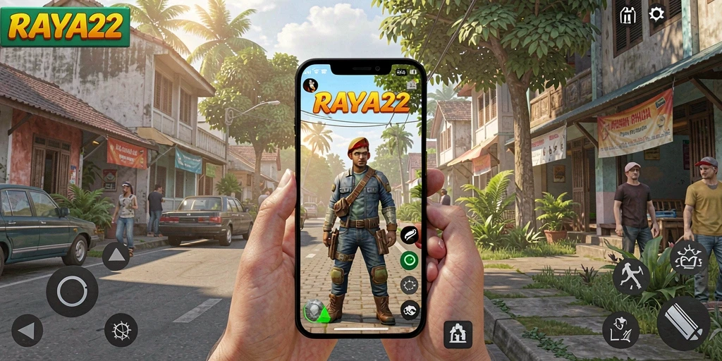 Tangkapan layar utama RAYA22 menampilkan gameplay yang menarik dan interaktif.